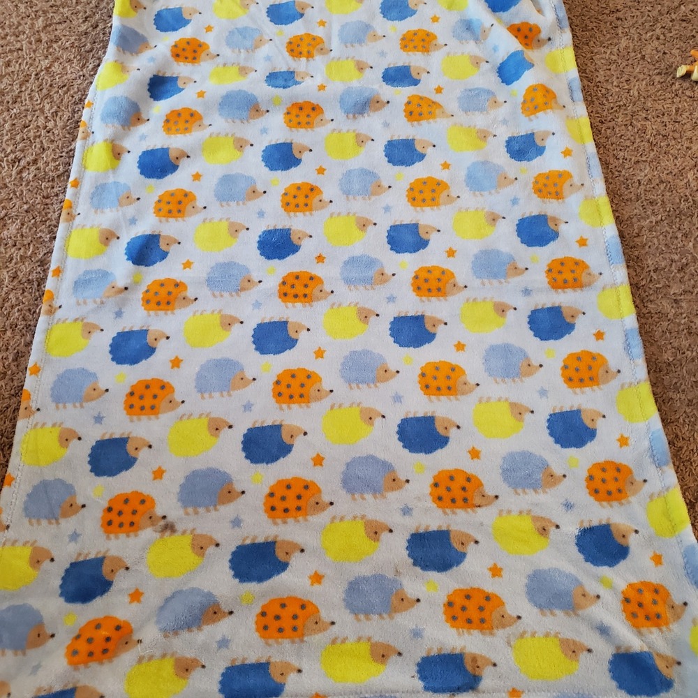 Baby Gear Hedgehog Star Plush Fleece Baby Blanket Blue Yellow Orange 30x40